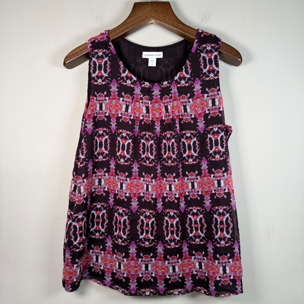 Coldwater Creek Sleeveless Sheer Lined Geometric Print Blouse 1X Lightweight